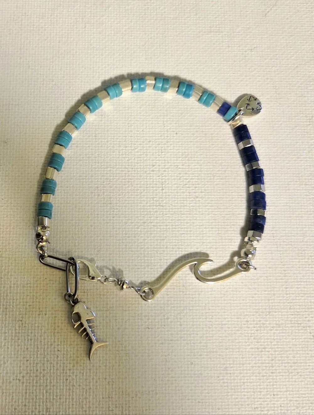 Men Wave Charm Bracelet with Turquoise and Lapis Sto Es